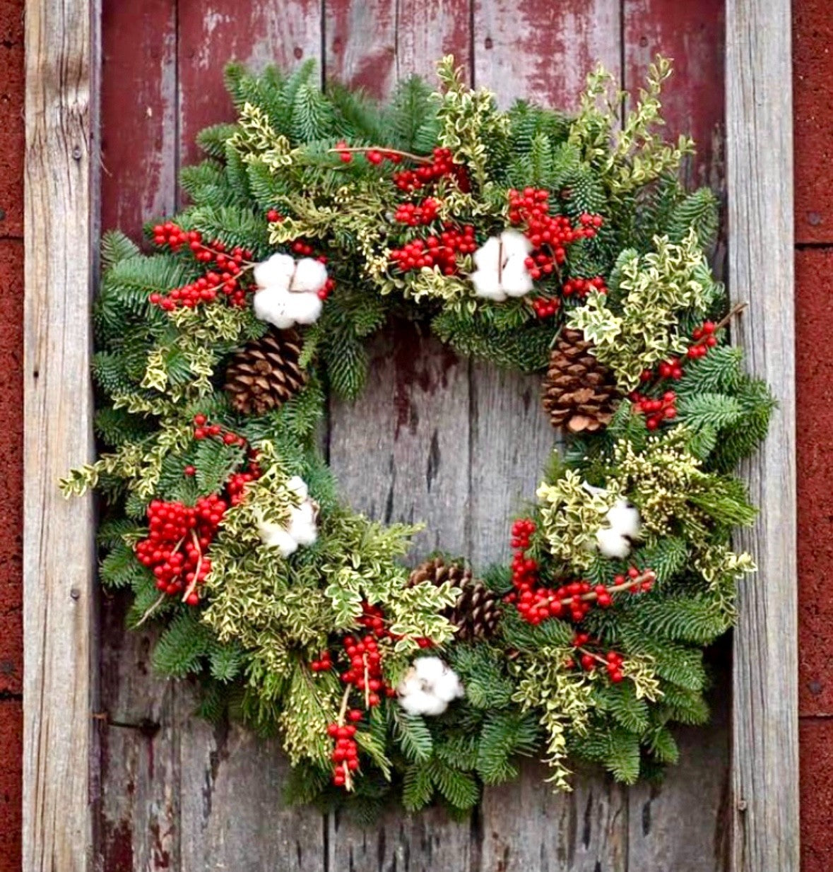 Fresh Noble Fir Wreaths with Pine Cones
