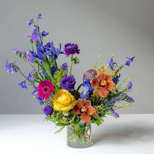 Spring flower focussed flower arrangement.