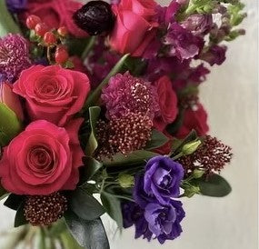 Red and purple flowers.