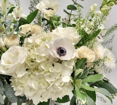 hydrangeas, anemones and white roses.
