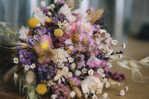 Dried whimsical flower bouquet.