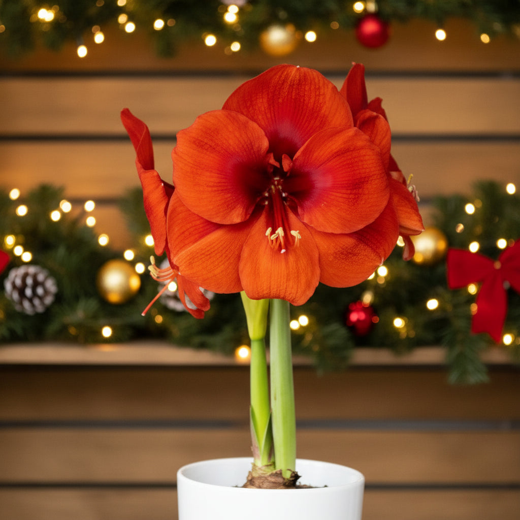Large red flower in a pot Vancouver Island flower shop