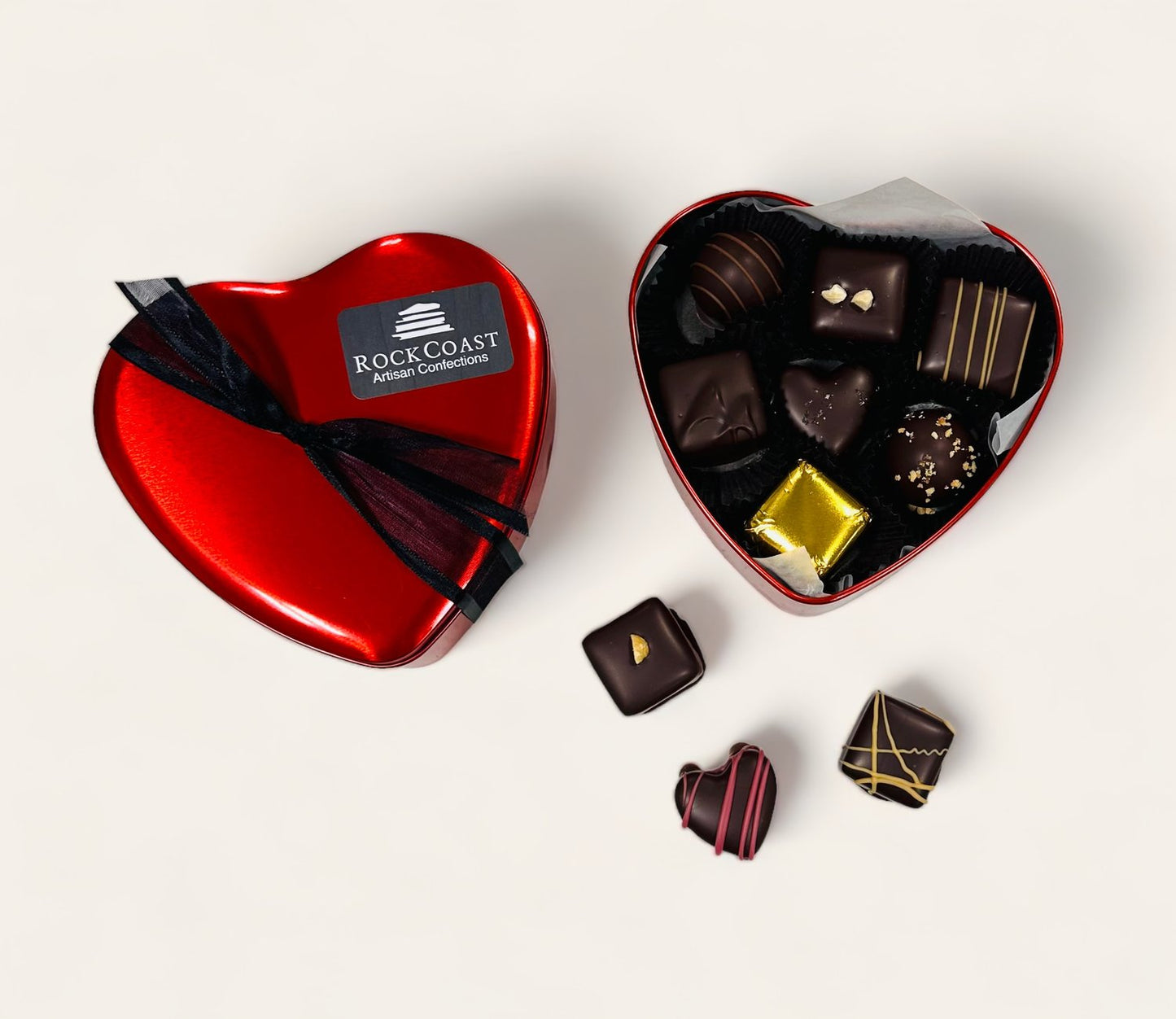 Rock Coast Artisan Confections Heart Tin 14 pcs. Chocolates