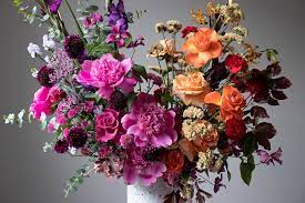 Colourful flower arrangement in a vase.
